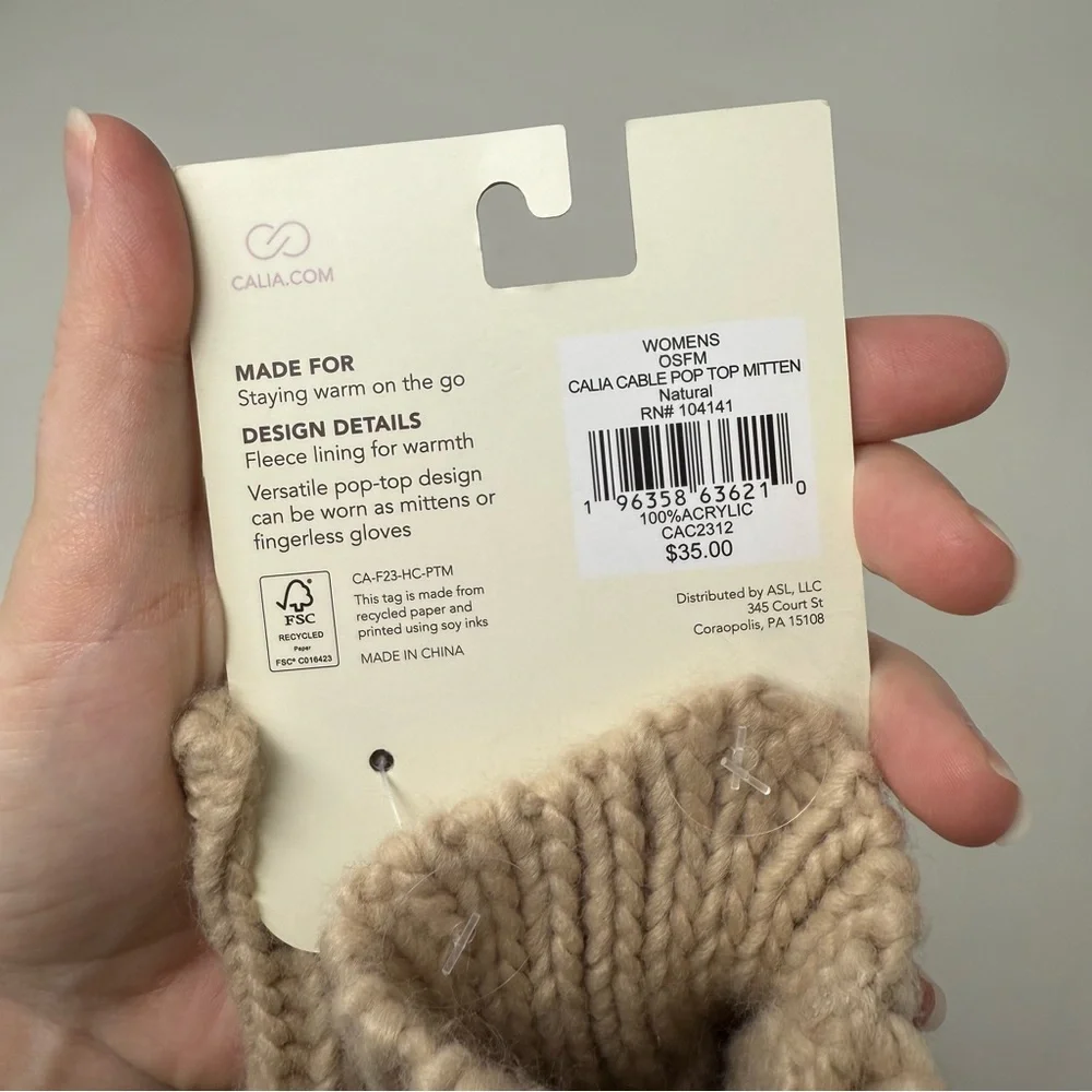 CALIA by Carrie Underwood Tan Cable Knit Mittens Gloves NWT One Size
